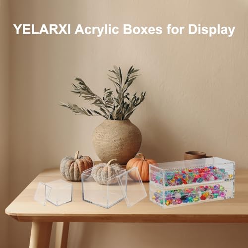 Acrylic Box with Lid, 4.33 x 4.33 x 1.57 in Acrylic Display Case Plastic Square Cube Container Storage Holder Stackable Bins for Cosmetic Collectible Candy Jewelry(2 Pack, Clear)